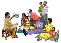 illustration of someone presenting to families